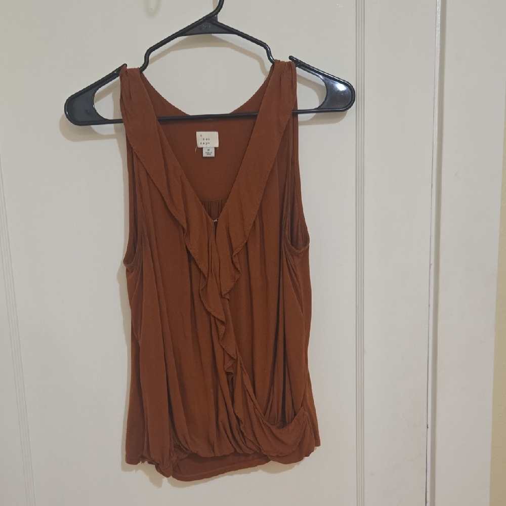 Women's Ruffle Tank Top - Copper Colored
